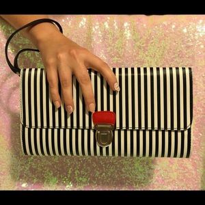 Black and White Striped Clutch with Wrist Strap